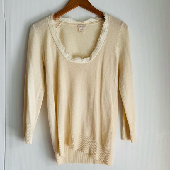 J. Crew 100% cashmere with silk trim Soft Cream Cashmere Sweater size medium - Picture 1 of 5